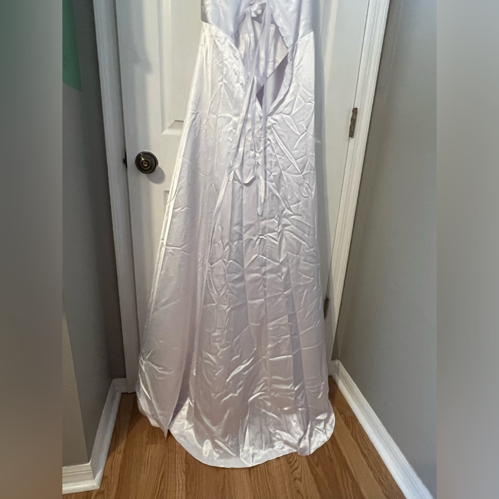 NEW with tag Long white sexy strapless satin gown wedding prom formal sz 4 - Picture 7 of 7